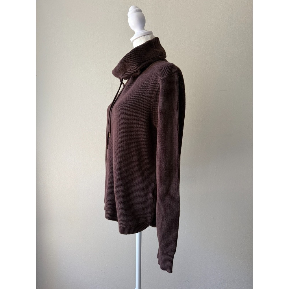 Lauren Ralph Lauren Brown Knit Cowl Neck Pullover Sweater S/M Cotton Drawstring - Picture 2 of 15